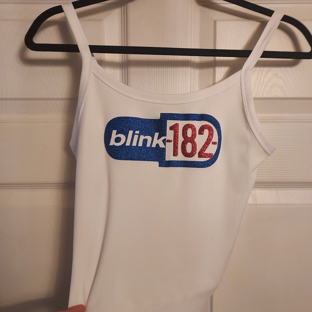 Blink-182 White Glitter Logo Tank Top